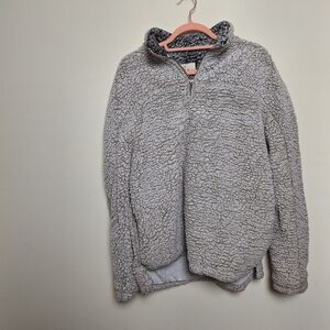 Thread & Supply Neutral Gray Sherpa Fleece Quarter Zip Pullover Size Large